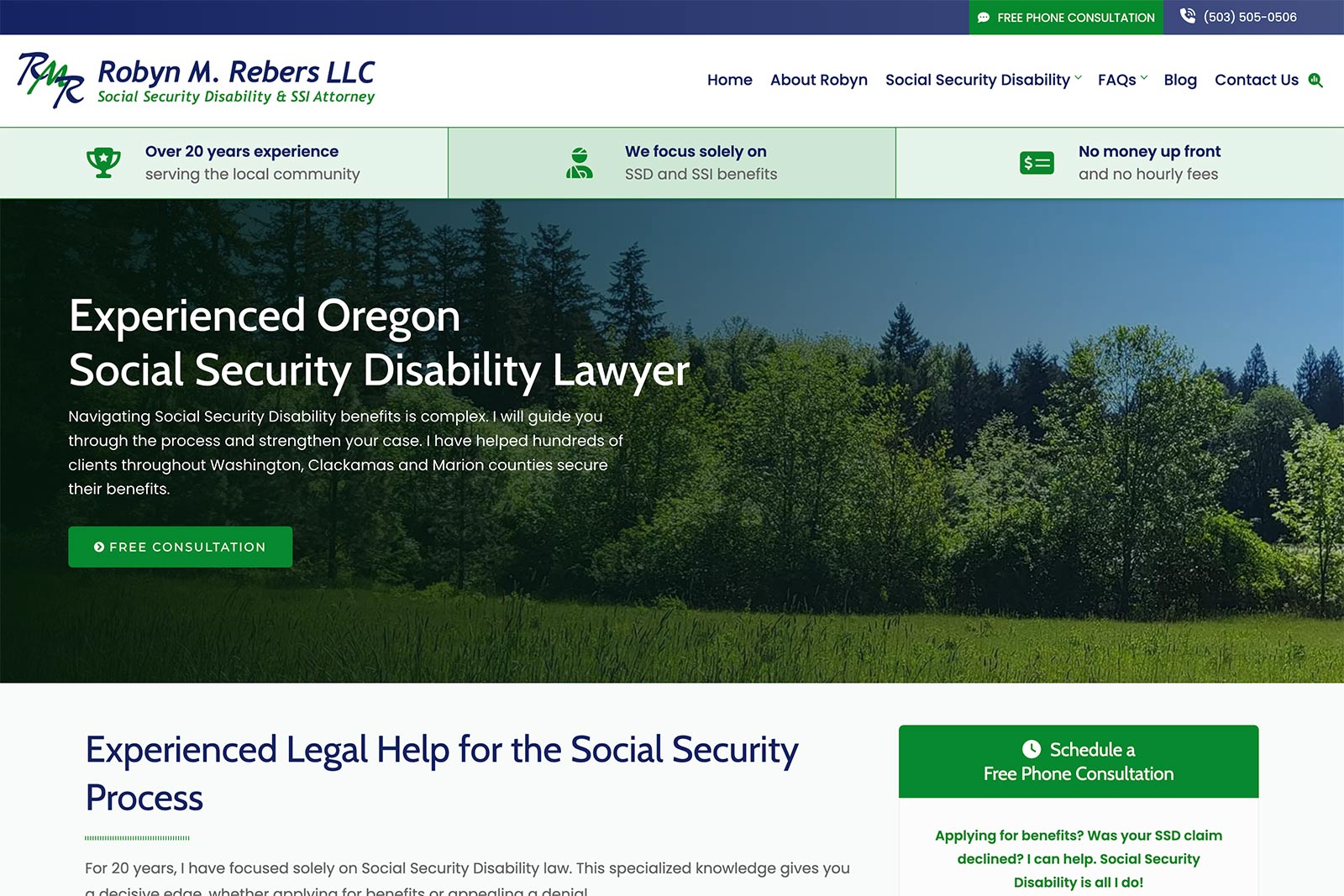 Screenshot of Robyn M. Rebers LLC Website - Example of a Law Firm Web Design - Home Page
