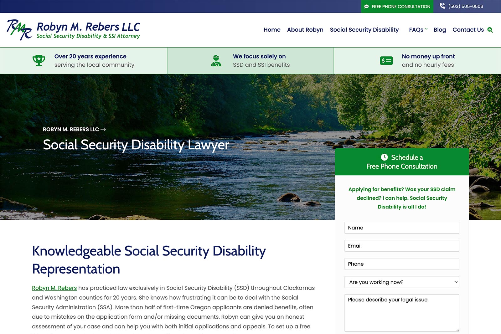 Screenshot of Robyn M. Rebers LLC Website - Law Firm Website Design Sample - Practice Area Page