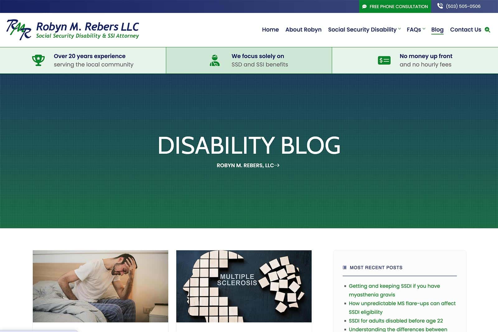 Screenshot of Robyn M. Rebers LLC Website - Design Example of a Law Firm Blog Page