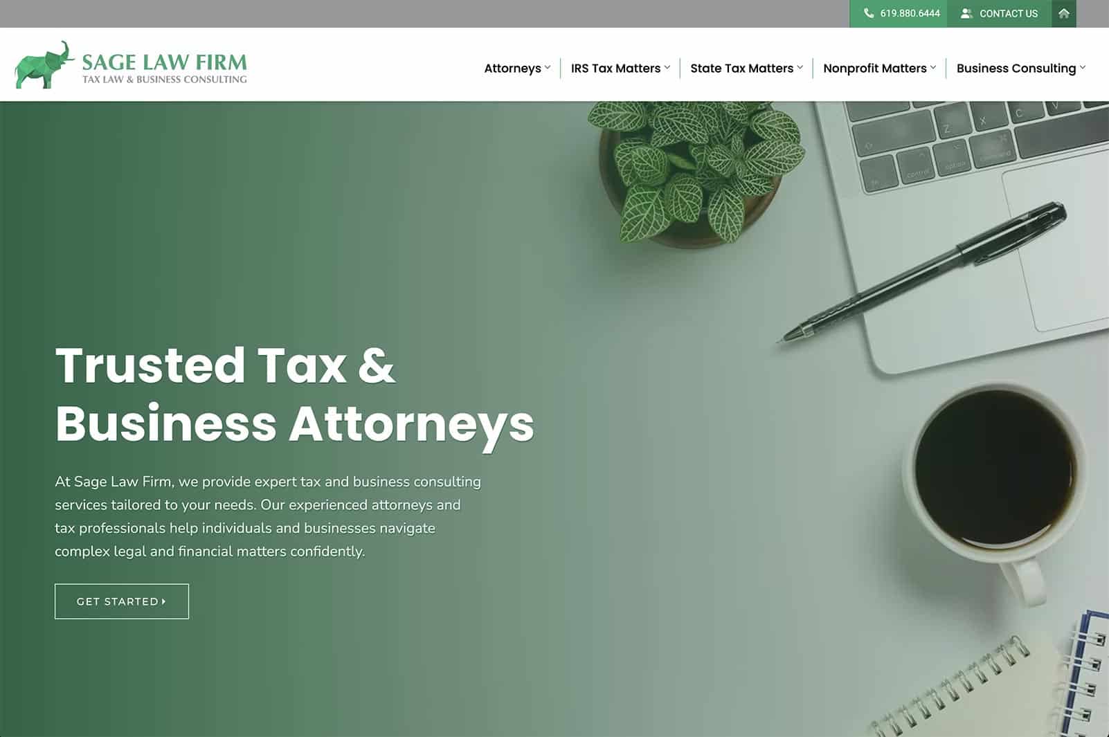 Screenshot of Sage Law Firm Website - Example of San Diego Small Law Firm Website Design - Home Page